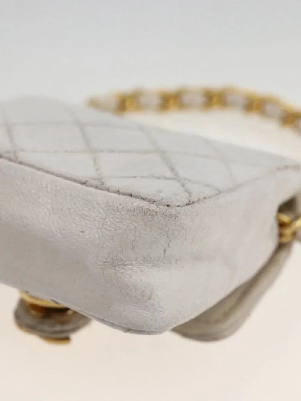 CHANEL Minimini Matelasse 7 Pouch Leather White Gold CC Auth LNZ849